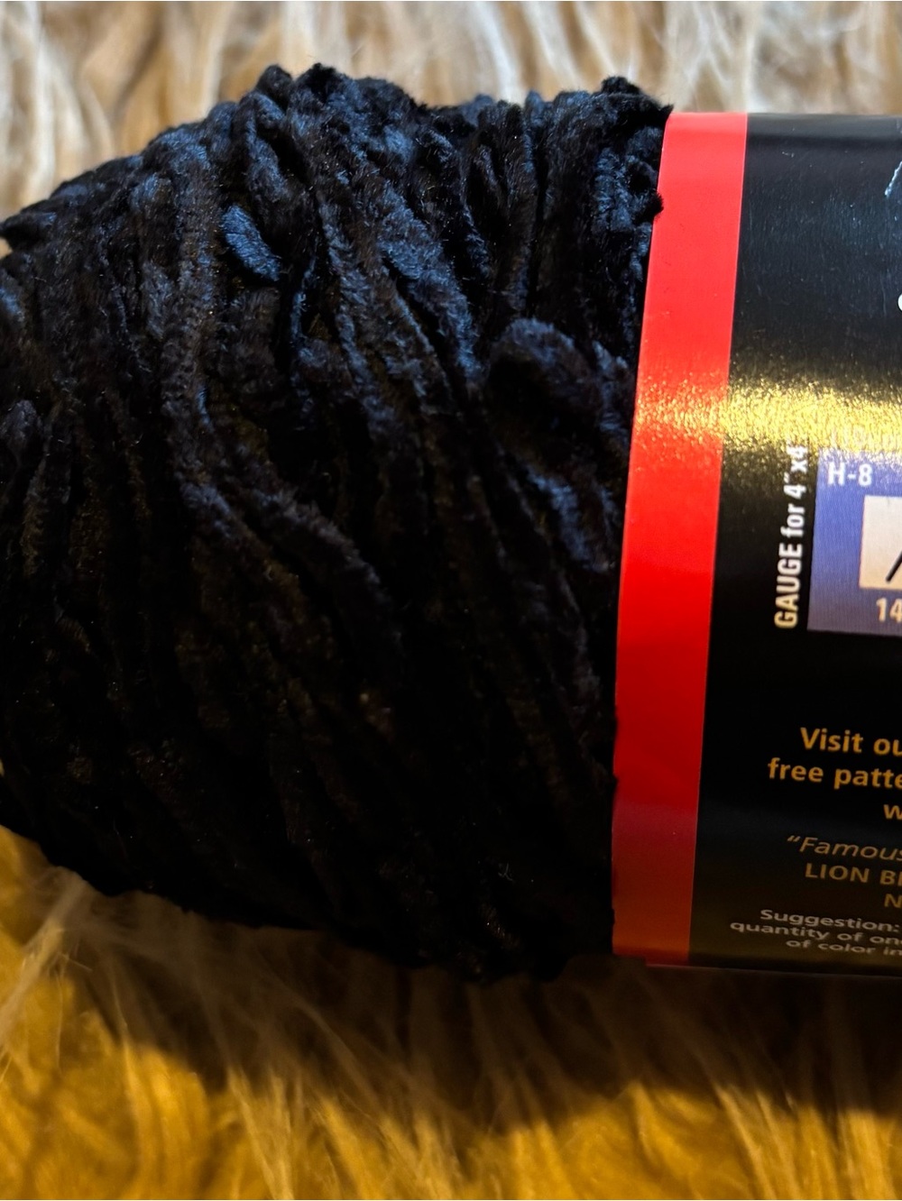 Chenille Yarn Black by Lion Brand Discontinue Yarn New